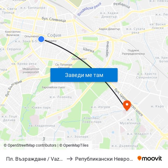 Пл. Възраждане / Vazrazhdane Sq. (1269) to Републикански Неврологичен Диспансер map