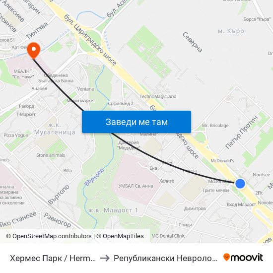 Хермес Парк / Hermes Park (2593) to Републикански Неврологичен Диспансер map