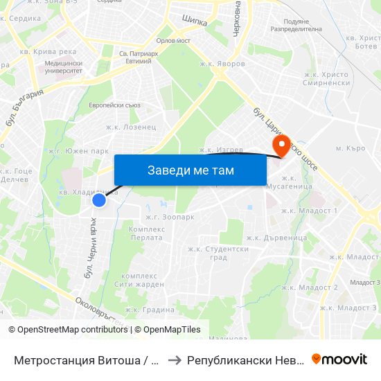 Метростанция Витоша / Vitosha Metro Station (0909) to Републикански Неврологичен Диспансер map