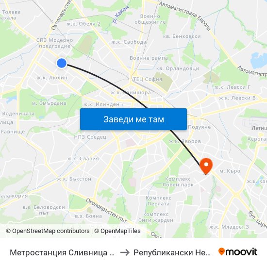 Метростанция Сливница / Slivnitsa Metro Station (1063) to Републикански Неврологичен Диспансер map