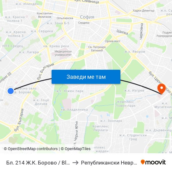 Бл. 214 Ж.К. Борово / Bl. 214, Borovo Qr. (0164) to Републикански Неврологичен Диспансер map