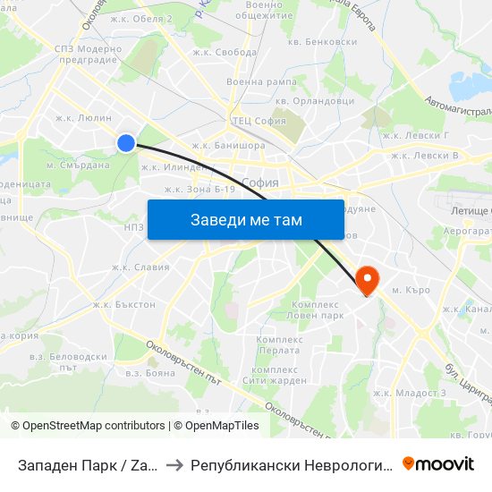 Западен Парк / Zapaden Park to Републикански Неврологичен Диспансер map