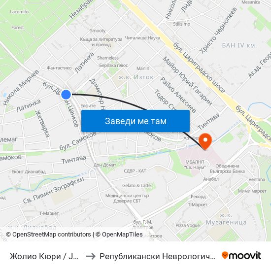 Жолио Кюри / Joliot-Curie to Републикански Неврологичен Диспансер map