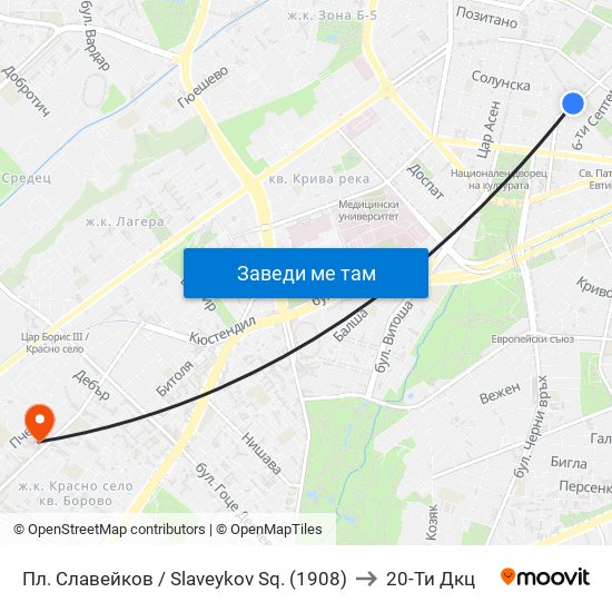 Пл. Славейков / Slaveykov Sq. (1908) to 20-Ти Дкц map