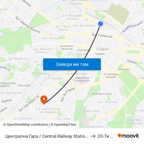 Централна Гара / Central Railway Station (1327) to 20-Ти Дкц map