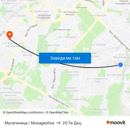 Мусагеница /  Musagenitsa to 20-Ти Дкц map