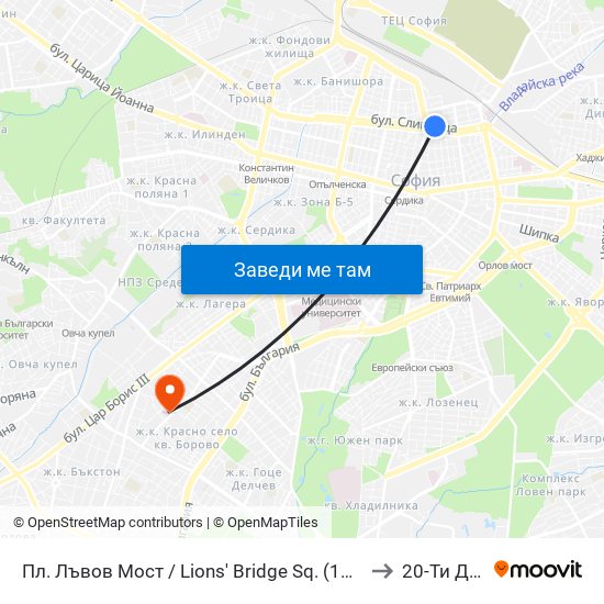 Пл. Лъвов Мост / Lions' Bridge Sq. (1275) to 20-Ти Дкц map