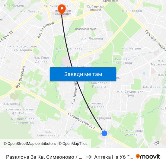 Разклона За Кв. Симеоново / Fork Road To Simeonovo Qr. (1458) to Аптека На Уб ""Александровска"" map