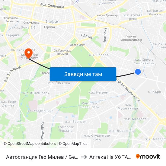 Автостанция Гео Милев / Geo Milev Bus Station (0052) to Аптека На Уб ""Александровска"" map