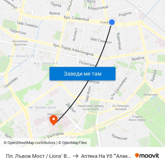 Пл. Лъвов Мост / Lions' Bridge Sq. (1275) to Аптека На Уб ""Александровска"" map