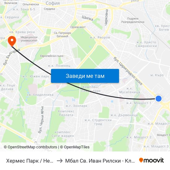 Хермес Парк / Hermes Park (2593) to Мбал Св. Иван Рилски - Клиника По Ревматология map