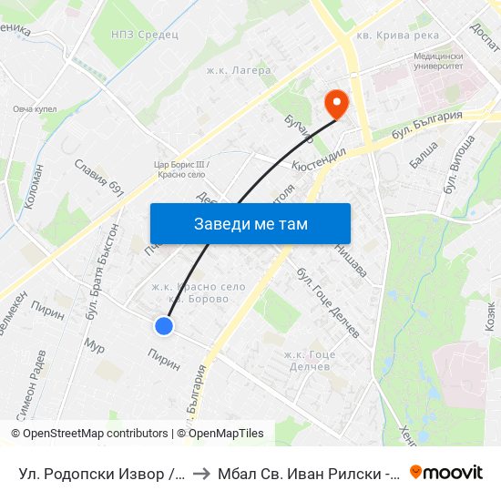 Ул. Родопски Извор / Rodopski Izvor St. (2730) to Мбал Св. Иван Рилски - Клиника По Ревматология map