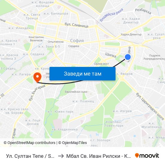 Ул. Султан Тепе / Sultan Tepe St. (2194) to Мбал Св. Иван Рилски - Клиника По Ревматология map
