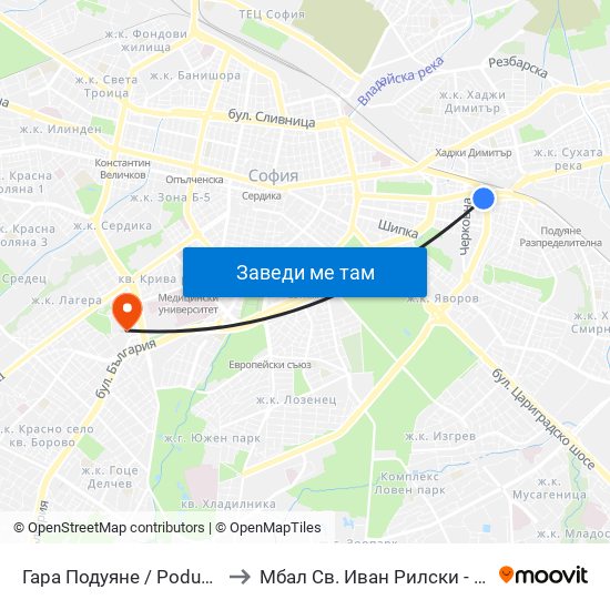Гара Подуяне / Poduyane Train Station (0468) to Мбал Св. Иван Рилски - Клиника По Ревматология map