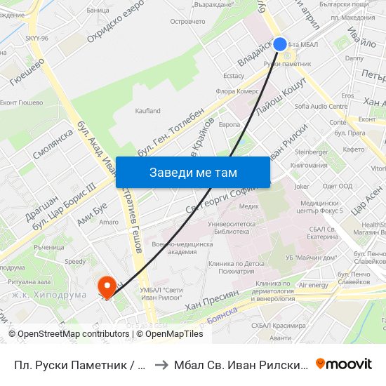 Пл. Руски Паметник / Russian Monument Sq. (1295) to Мбал Св. Иван Рилски - Клиника По Ревматология map