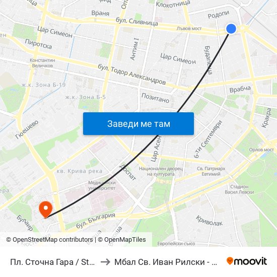 Пл. Сточна Гара / Stochna Gara Sq. (1311) to Мбал Св. Иван Рилски - Клиника По Ревматология map