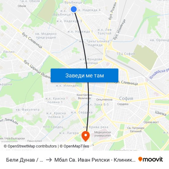 Бели Дунав / Beli Dunav to Мбал Св. Иван Рилски - Клиника По Ревматология map