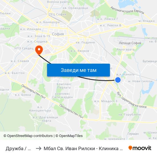 Дружба / Druzhba to Мбал Св. Иван Рилски - Клиника По Ревматология map