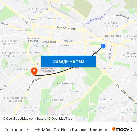 Театрална / Teatralna to Мбал Св. Иван Рилски - Клиника По Ревматология map