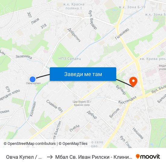 Овча Купел / Ovcha Kupel to Мбал Св. Иван Рилски - Клиника По Ревматология map