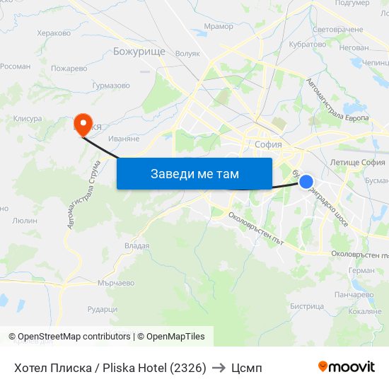 Хотел Плиска / Pliska Hotel (2326) to Цсмп map