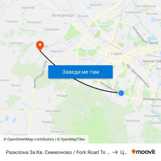 Разклона За Кв. Симеоново / Fork Road To Simeonovo Qr. (1458) to Цсмп map