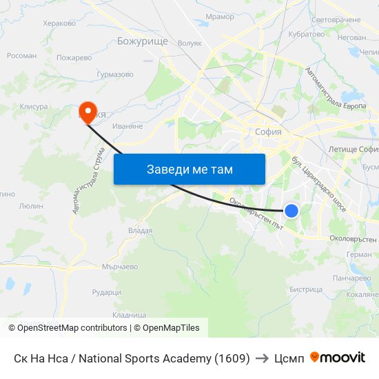 Ск На Нса / National Sports Academy (1609) to Цсмп map