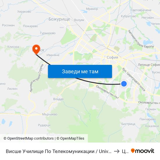 Висше Училище По Телекомуникации / University Of Telecommunications And Post (1396) to Цсмп map