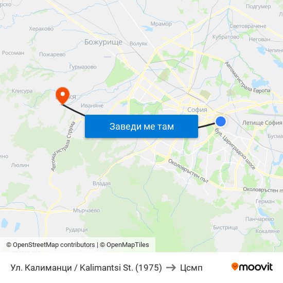 Ул. Калиманци / Kalimantsi St. (1975) to Цсмп map