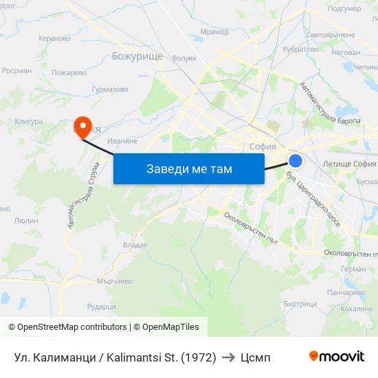 Ул. Калиманци / Kalimantsi St. (1972) to Цсмп map