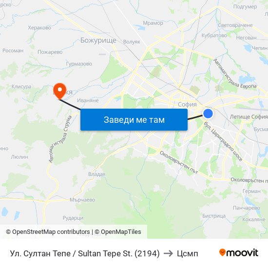 Ул. Султан Тепе / Sultan Tepe St. (2194) to Цсмп map