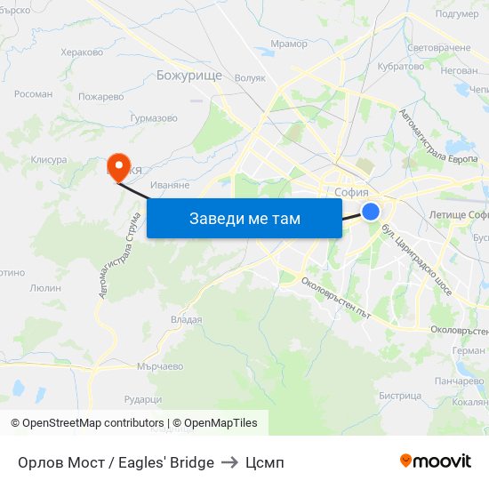 Орлов Мост / Eagles' Bridge to Цсмп map