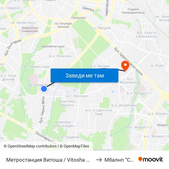 Метростанция Витоша / Vitosha Metro Station (2654) to Mбалнп “Св. Наум” map