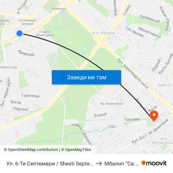 Ул. 6-Ти Септември / Shesti Septemvri St. (1808) to Mбалнп “Св. Наум” map