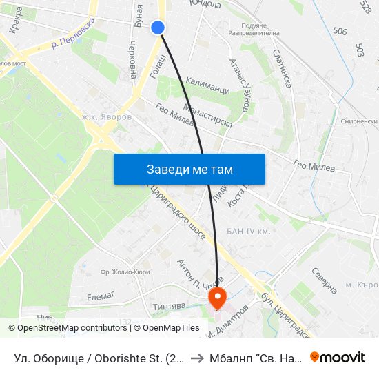 Ул. Оборище / Oborishte St. (2074) to Mбалнп “Св. Наум” map