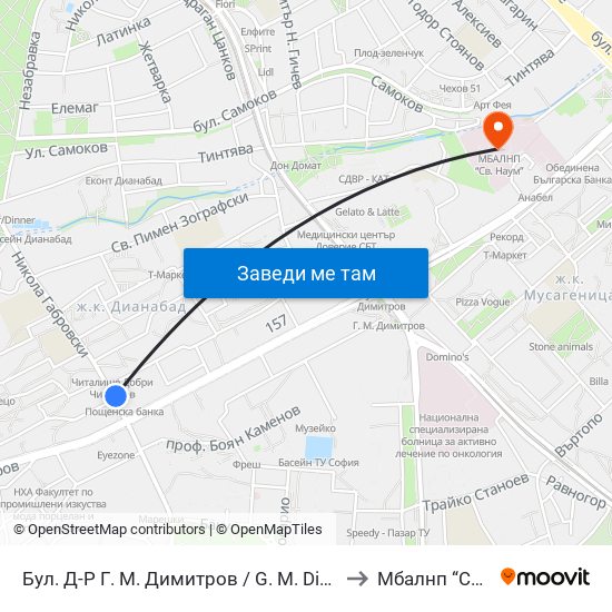 Бул. Д-Р Г. М. Димитров / G. M. Dimitrov Blvd. (0317) to Mбалнп “Св. Наум” map
