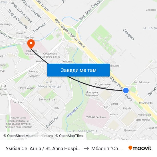Умбал Св. Анна / St. Anna Hospital (1194) to Mбалнп “Св. Наум” map