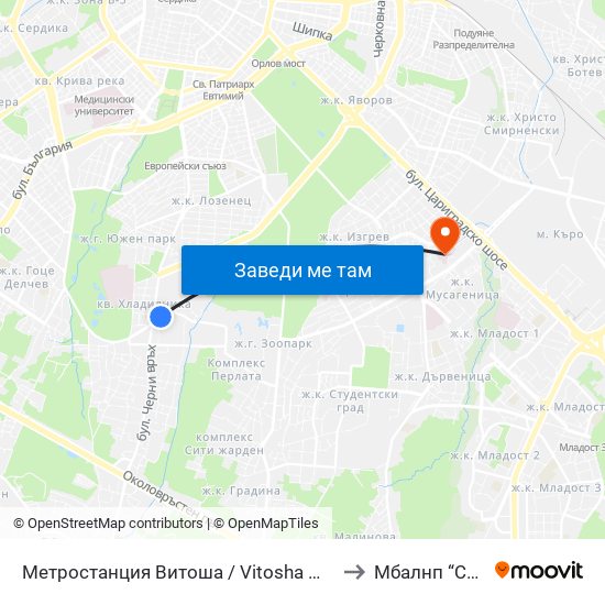 Метростанция Витоша / Vitosha Metro Station (0909) to Mбалнп “Св. Наум” map