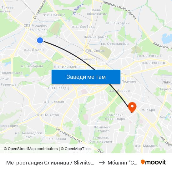 Метростанция Сливница / Slivnitsa Metro Station (1063) to Mбалнп “Св. Наум” map