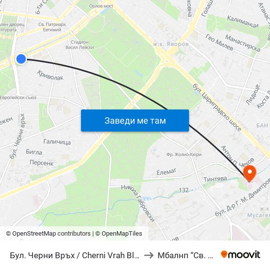 Бул. Черни Връх / Cherni Vrah Blvd. (0398) to Mбалнп “Св. Наум” map