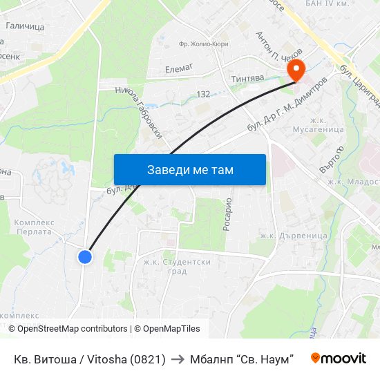 Кв. Витоша / Vitosha (0821) to Mбалнп “Св. Наум” map