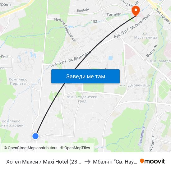 Хотел Макси / Maxi Hotel (2321) to Mбалнп “Св. Наум” map