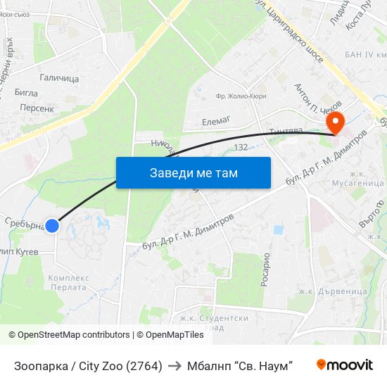 Зоопарка / City Zoo (2764) to Mбалнп “Св. Наум” map