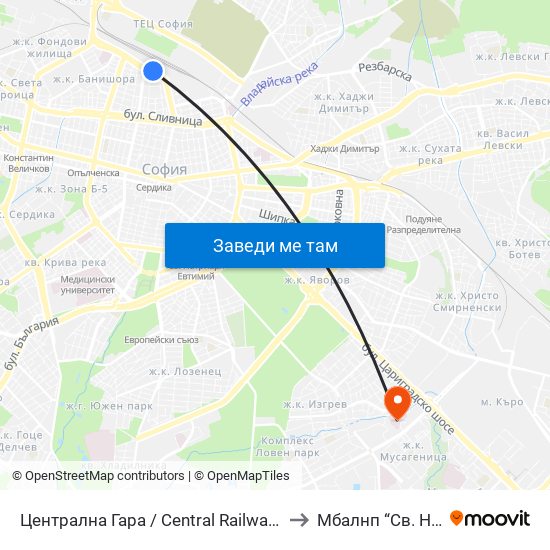 Централна Гара / Central Railway Station to Mбалнп “Св. Наум” map