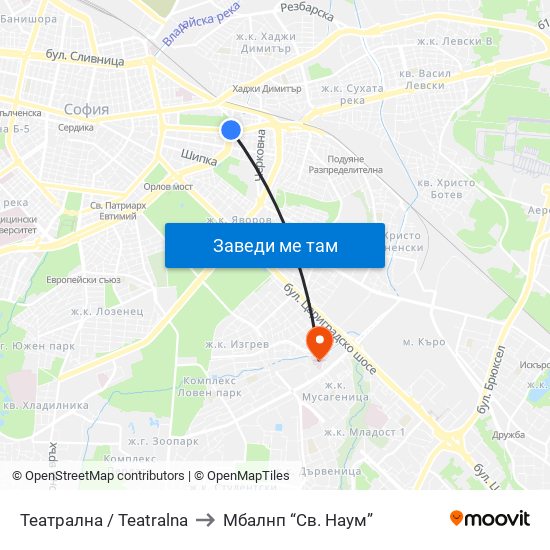 Театрална / Teatralna to Mбалнп “Св. Наум” map