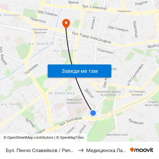 Бул. Пенчо Славейков / Pencho Slaveykov Blvd. (0356) to Медицинска Лаборатория Сана map