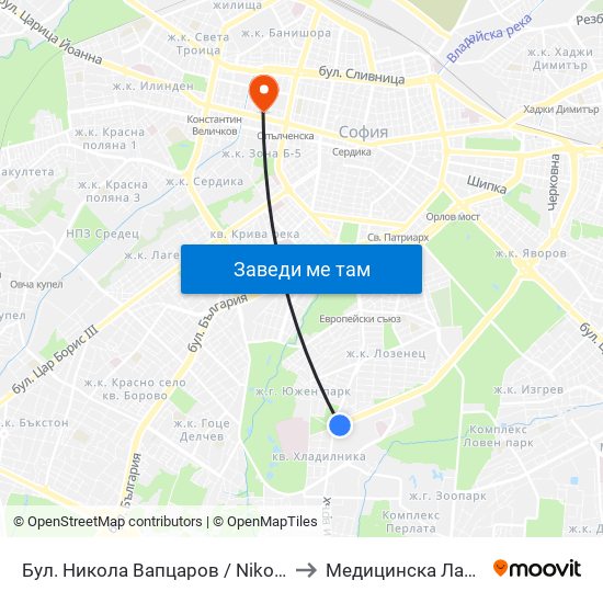Бул. Никола Вапцаров / Nikola Vaptsarov Blvd. (0344) to Медицинска Лаборатория Сана map