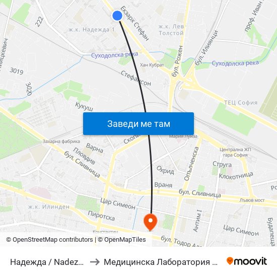 Надежда / Nadezhda to Медицинска Лаборатория Сана map