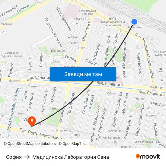 София to Медицинска Лаборатория Сана map