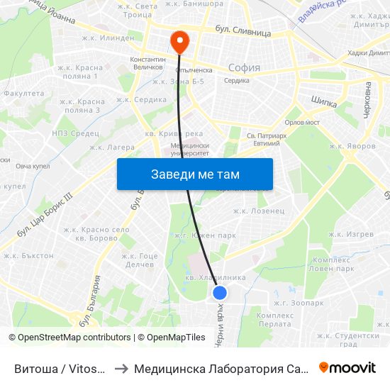 Витоша / Vitosha to Медицинска Лаборатория Сана map